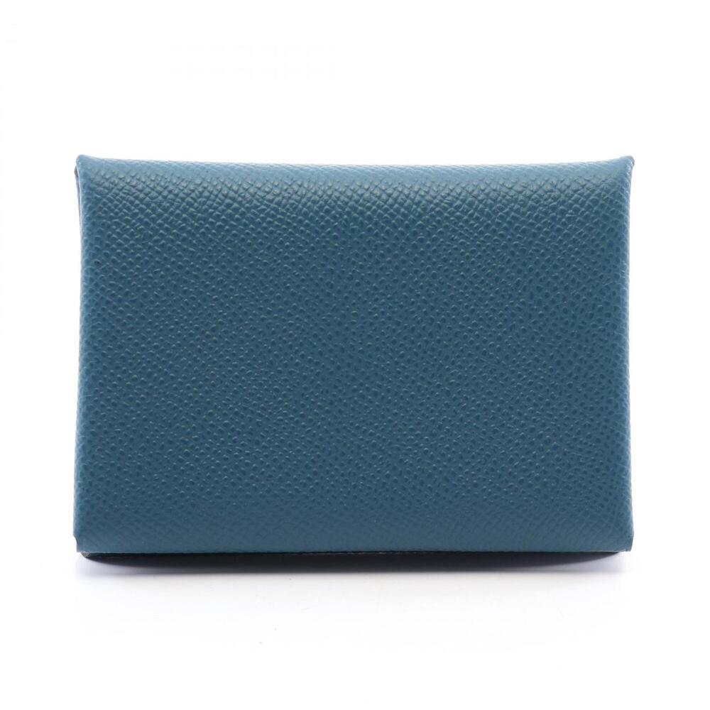 Hermes Calvi Duo Wallet/Coin Purse, Leather, Veau Epsom, Women's, Green, 0830...